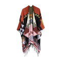 Women's Printed Shawl Wrap Fashionable Tassel Open Front Poncho Cape